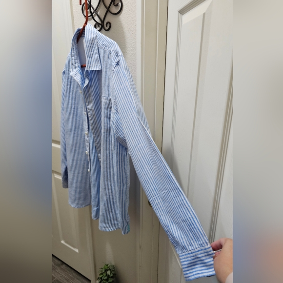 Tommy Bahama Relaxed Linen Blue Striped Men's Shirt Size Large NWT - Picture 2 of 13